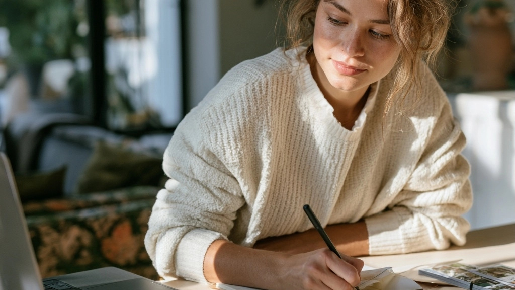 Femme préparant sa question avant un tirage tarot par mail