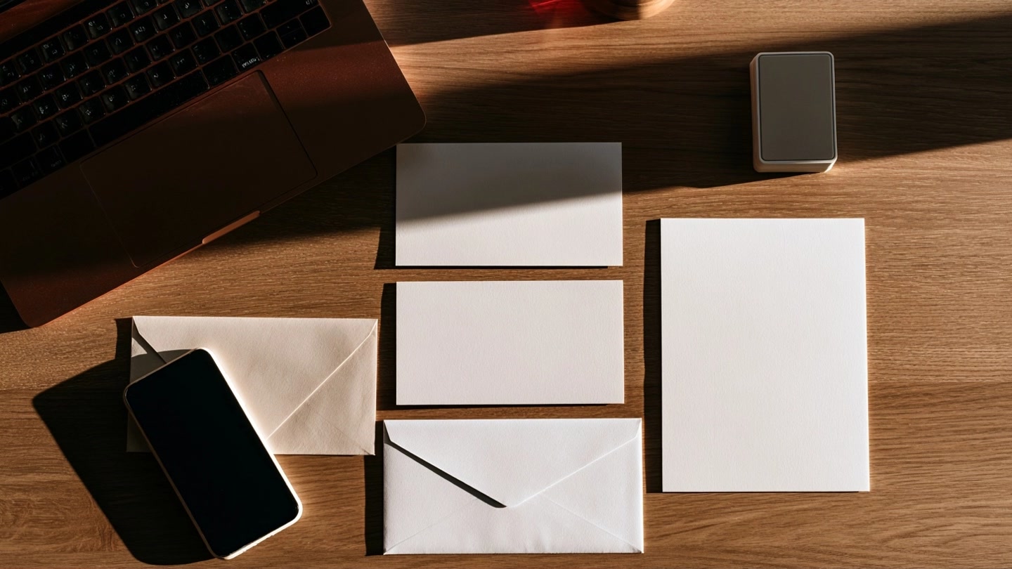 Enveloppes et cartes vierges représentant plusieurs formes d’offres gratuites par mail