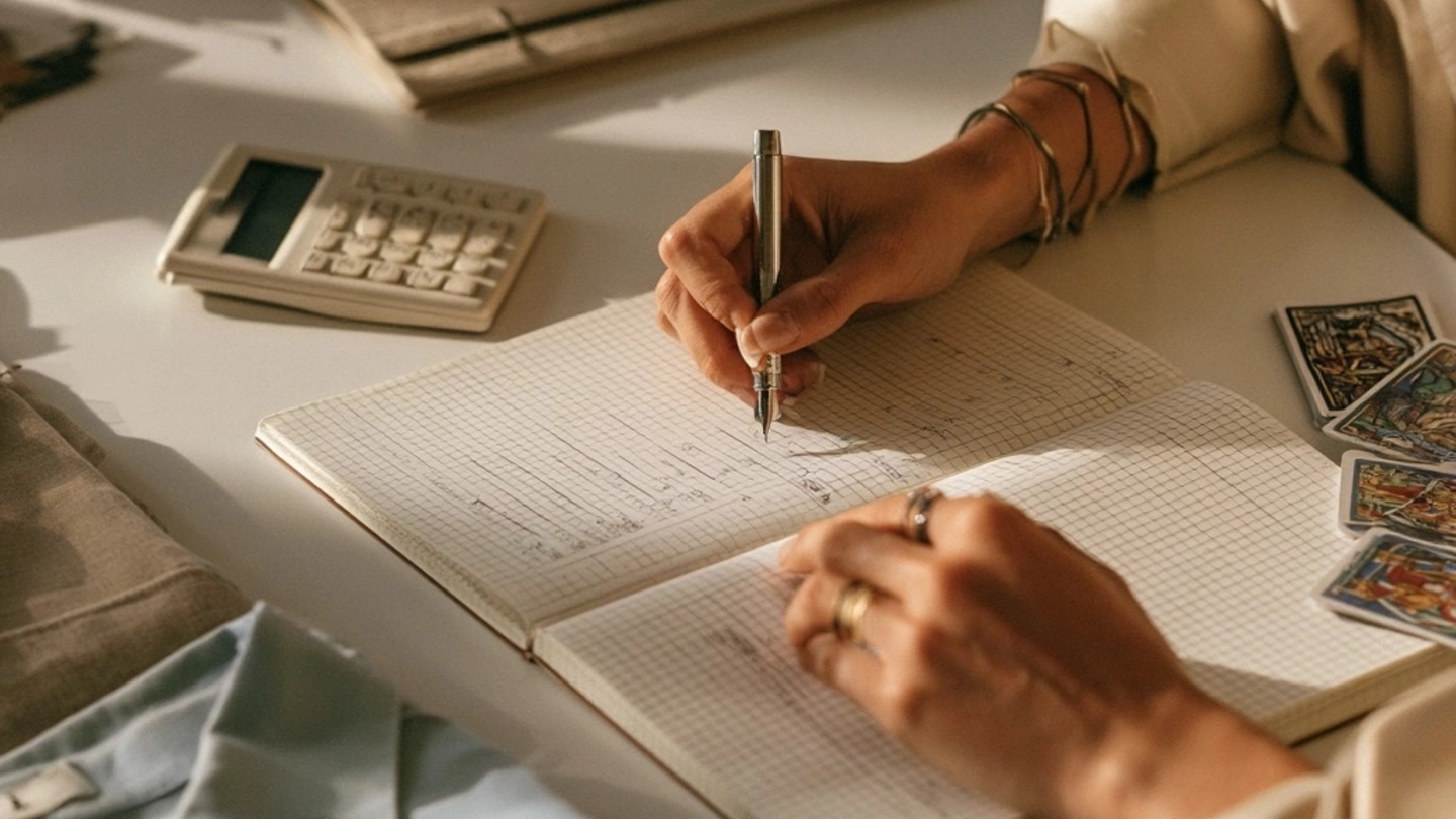 Deux personnes comparant des options dans un carnet avec une calculatrice